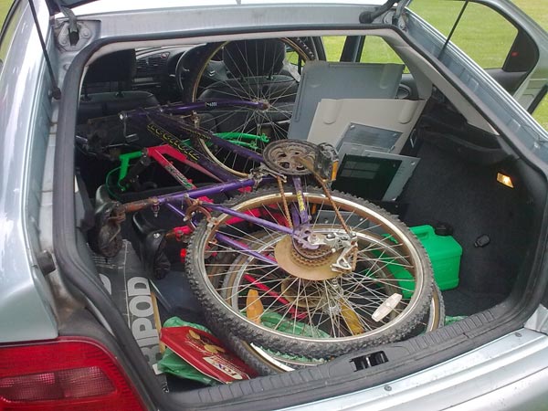 July 23rd 2011: car boot full of raw material for pedal generators and robot bodies