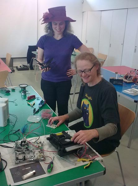 July 23rd 2011: factory workers Helen and Margaret experimenting on devices