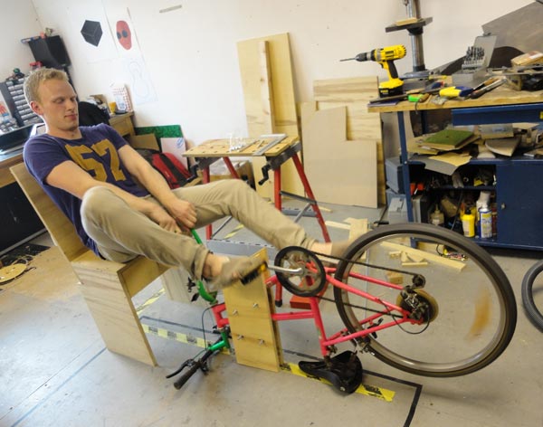 August 10th 2011: factory worker Patrick Hurst tests pedal generator