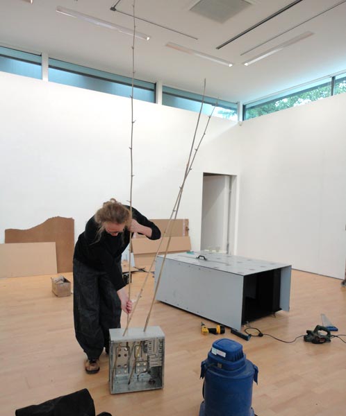 Helen Kennedy assembling bamboo-PC pylon